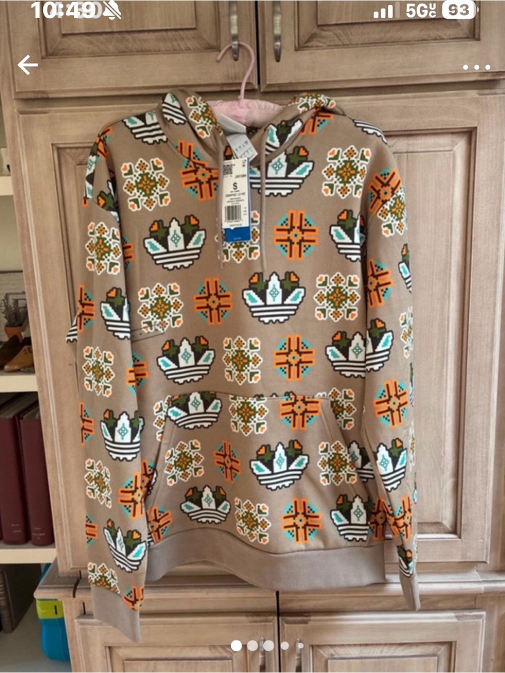 adidas tile Lego Taupe Hoodie with Orange, Green & White Geometric Floral Print